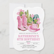 Rosa väst-cowgirl-kaktus vattenfärg födelsedag