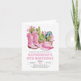 Rosa Väster Cowgirl Cactus Watercolor Birthday Anteckningskort