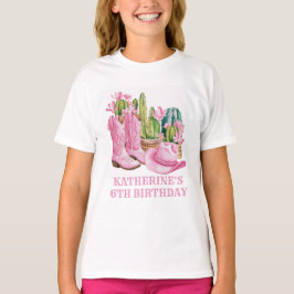 Rosa Väster Cowgirl Cactus Watercolor Birthday T Shirt