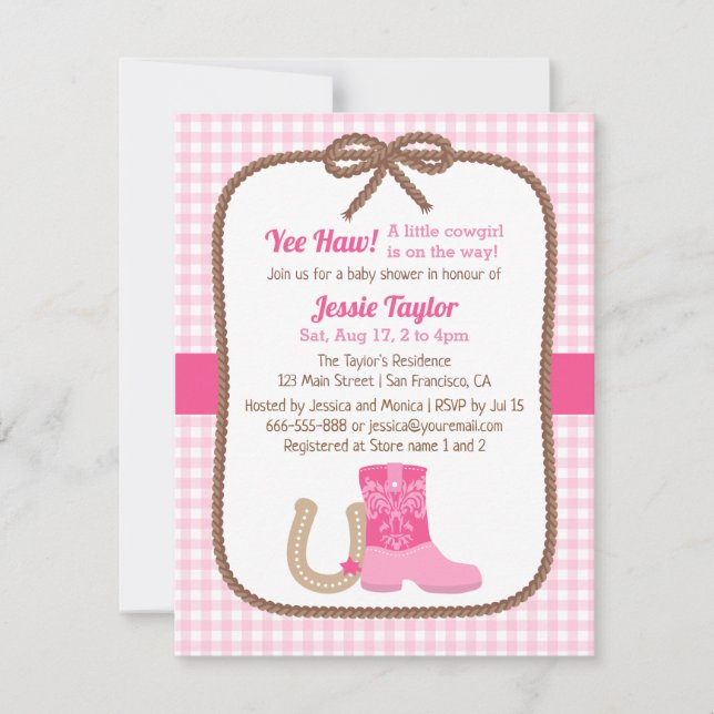 Rosa västerländska baby shower-inbjudningar inbjudningar (Framsida)