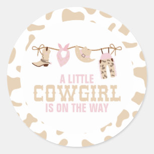Rosa västerländska cowgirl-bebis shower-papperstal runt klistermärke