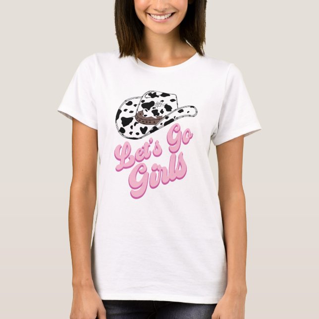 Rosa västern Låt oss gå tjejer möhippa  T Shirt (Framsida)
