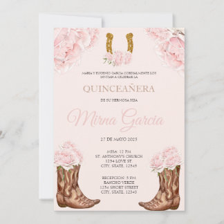Rosa västlig Charra-tema inbjudan till Quinceanera