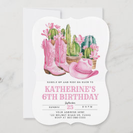 Rosa västlig cowgirl-kaktus vattenfärg födelsedag