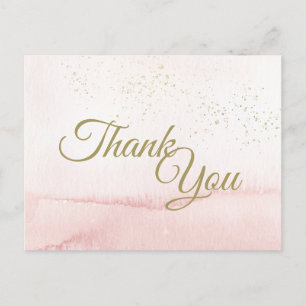 Rosa Vatercolor Guld Type Tack Postcard Vykort