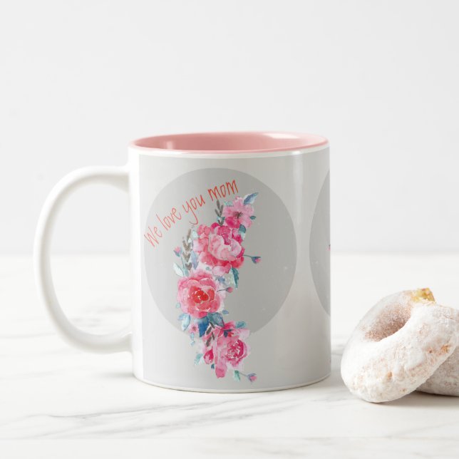 Rosa vatten färg blommigt blommar Två-Tonad mugg (Med munk)