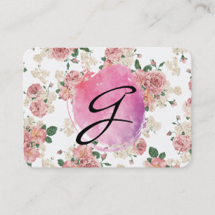 Rosa Vatten Färg Monogram Blommönster Visitkort