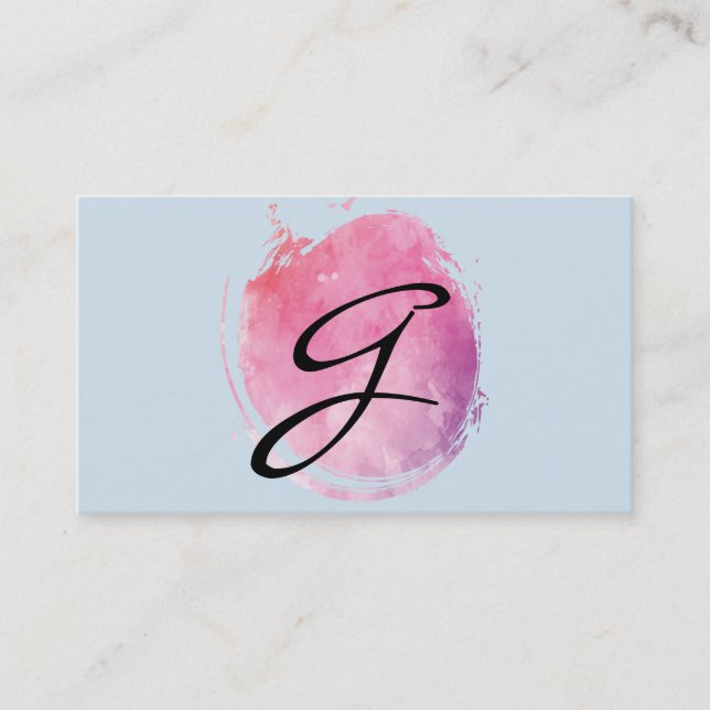 Rosa Vatten Färg Monogram Finare om blått Visitkort (Framsida)