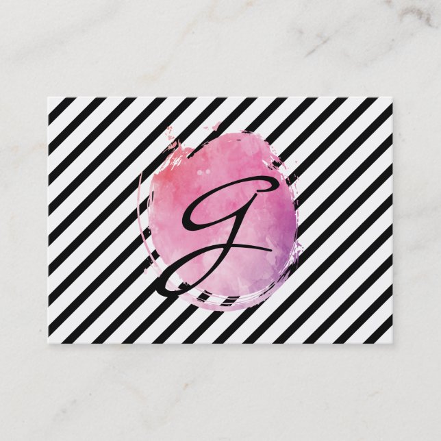 Rosa Vatten Färg Monogram Finare Text Rand Visitkort (Framsida)