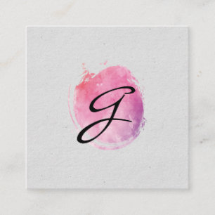 Rosa Vatten Färg Monogram Finare Text Specklad Fyrkantigt Visitkort