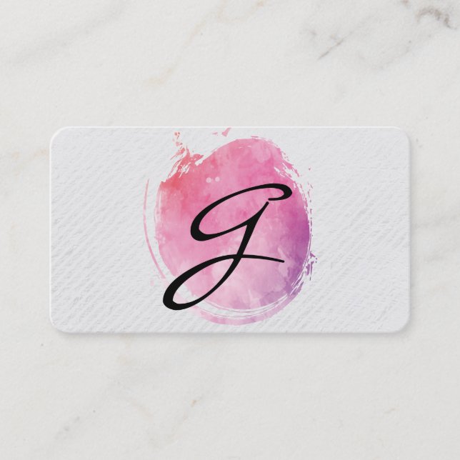 Rosa Vatten Färg Monogram Rand och Struktur Visitkort (Framsida)
