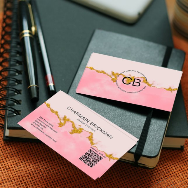 Rosa Vatten Färg QR-Affärskort, QR-kod, Monogram Visitkort (Skapare uppladdad)