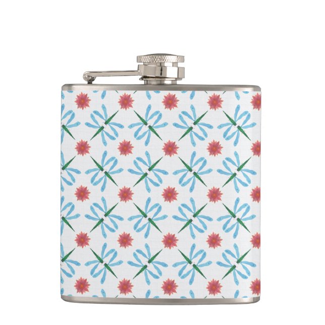 Rosa Vatten Lilies and Dragonflies Hip Flask Fickplunta (Framsidan)