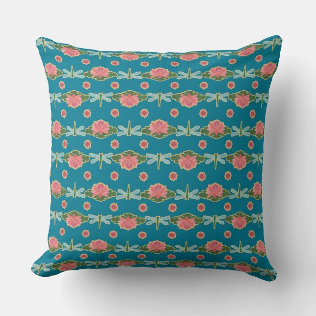 Rosa Vatten Lilies and Dragonflies Pillow, Cushion Kudde (Framsida)