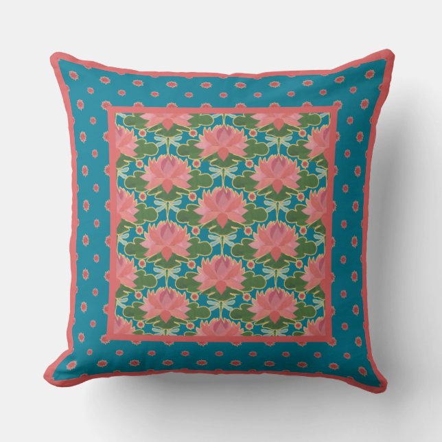 Rosa Vatten Lilies and Dragonflies Pillow, Cushion Kudde (Framsida)