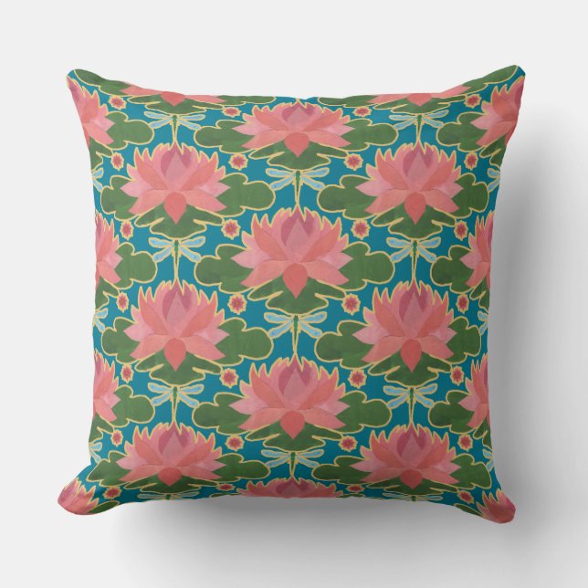 Rosa Vatten Lilies and Dragonflies Pillow, Cushion Kudde (Framsida)