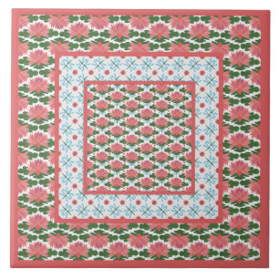 Rosa Vatten Lilies, Blue Dragonflies: Ceramic Tile Kakelplatta
