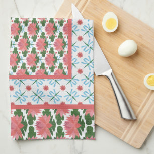 Rosa Vatten Lilies, Blue Dragonflies: Kitchen Towe Kökshandduk