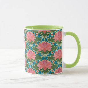 Rosa Vatten Lilies, Blue Dragonflies Mönster Mugg