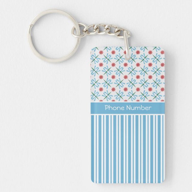 Rosa Vatten Lilies, Dragonflies, Anpassningsbar Ke Nyckelring (Framsidan)