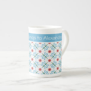 Rosa Vatten Lilies, Dragonflies, Bone China Mugg Benporslin Mugg