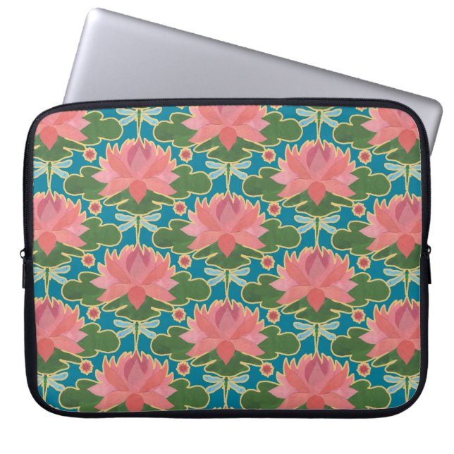 Rosa Vatten Lilies, Dragonflies Laptop sleeve (Framsidan)