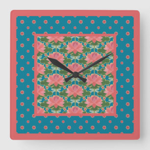 Rosa Vatten Lilies Dragonflies Pendant Wall Clock Fyrkantig Klocka
