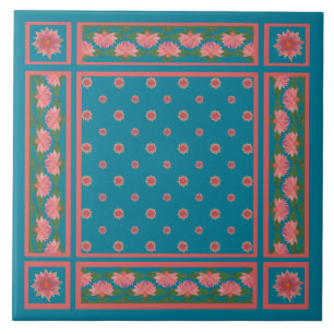 Rosa Vatten Lilies on Deep Blue Ceramic Tile Kakelplatta