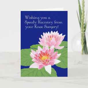 Rosa Vatten Lilies på Blue Get well Knee Surgery Kort