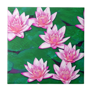 Rosa Vatten Lilies på en damm Kakelplatta