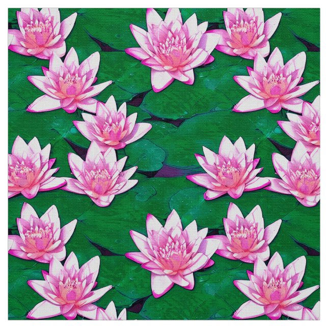 Rosa Vatten Lilies på en damm Tyg (Provkarta)
