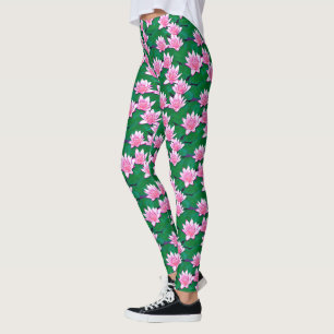 Rosa Vatten Lilies vid Bassäng Leggings