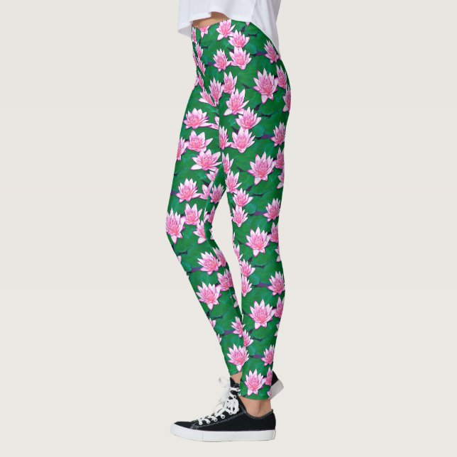 Rosa Vatten Lilies vid Bassäng Leggings (Vänster)