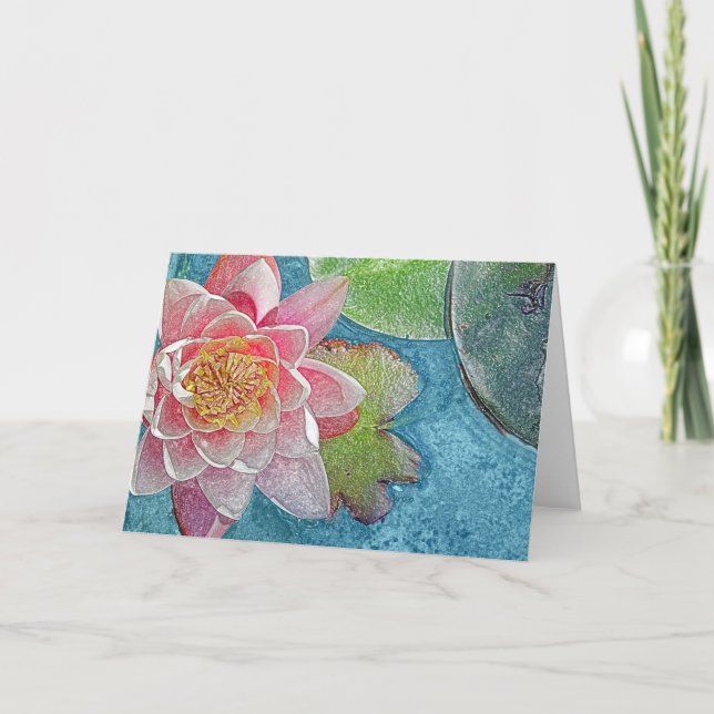 Rosa Vatten Lily Flower Card Kort (Framsida)