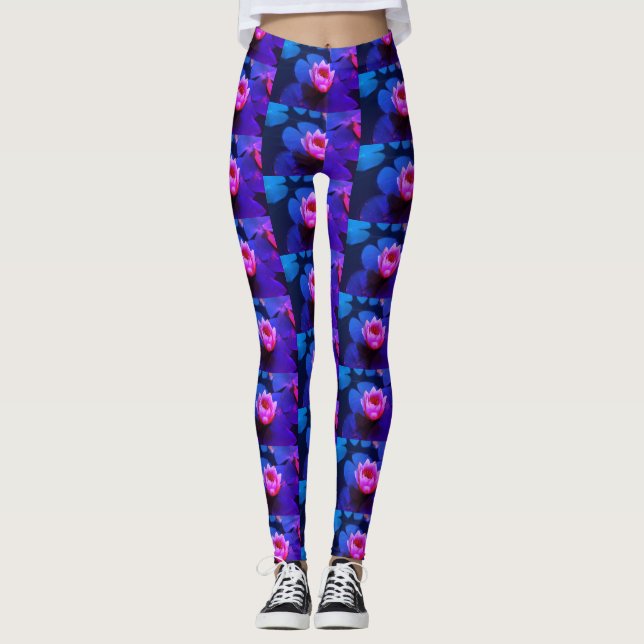 Rosa Vatten Lily Flowers Plants Leggings (Framsida)