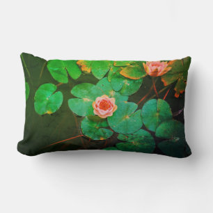 Rosa Vatten Lily Grönt Plants Cushion Dekorativ ku Lumbarkudde