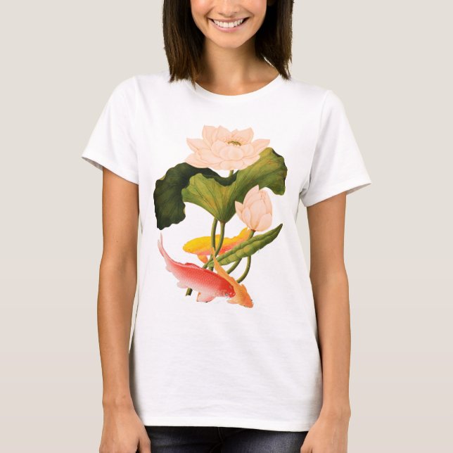 Rosa Vatten Lily och Koi T Shirt (Framsida)