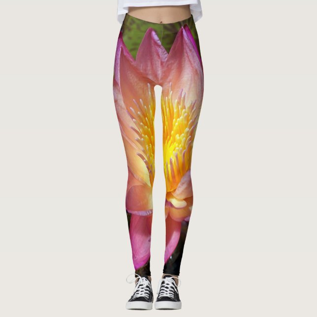 Rosa Vatten Lily Photograph Leggings (Framsida)