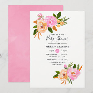 Rosa vattencolor wildblomma Baby Shower Inbjudningar
