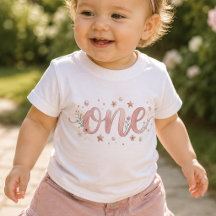 Rosa vattenfärg 1-års födelsedagsbaby T-shirt