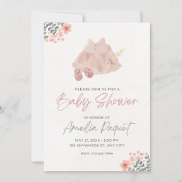 Rosa vattenfärg Baby Shower-inbjudan Inbjudningar