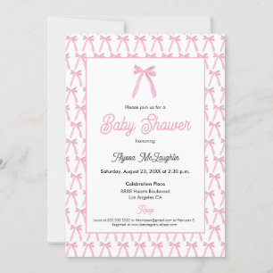 Rosa vattenfärg båge band babyflicka baby shower inbjudningar