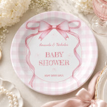 Rosa vattenfärg båge rutig babyflicka shower