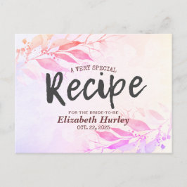 Rosa vattenfärg blad Blommig bröllopsfest recept Inbjudan Vykort