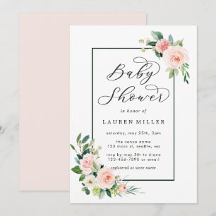 Rosa Vattenfärg Blomma Baby Shower Inbjudningar