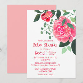 Rosa vattenfärg Blommig Baby Shower Inbjudningar