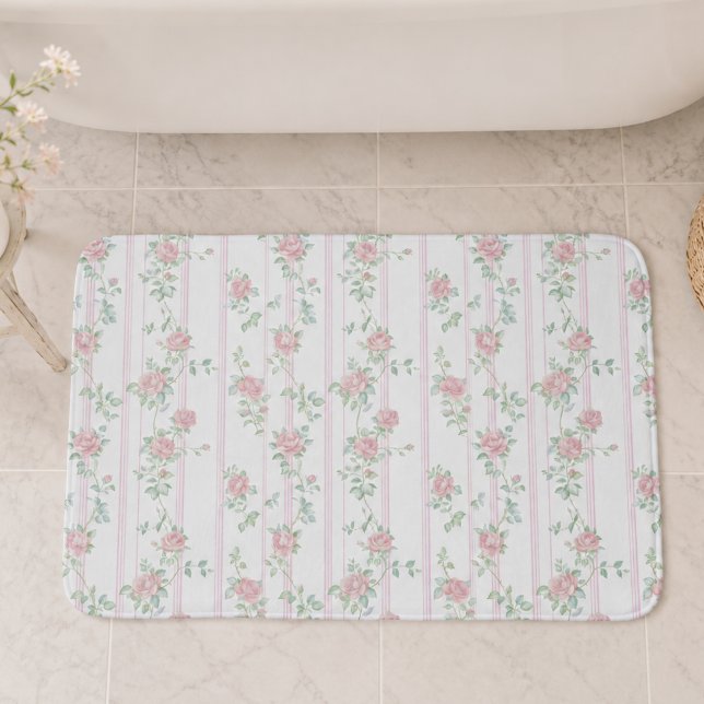 Rosa vattenfärg blommig badrumsmatt badrumsmatta (cute vintage girly coquette pink floral rose pattern bath mat)