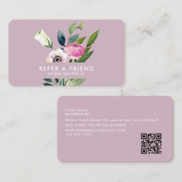 Rosa vattenfärg blommig QR-kod stylist salong Rabattkort