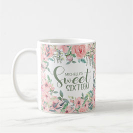 Rosa vattenfärg blommig Sweet 16 Kaffemugg