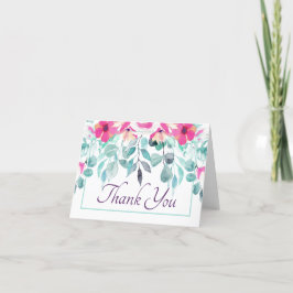 Rosa vattenfärg blommig tack-kort tack kort